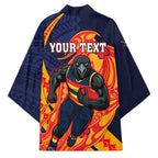 Personalized Adelaide Crows Kimono Polynesian Tribal Crow Mascot With Hibiscus Floral Art