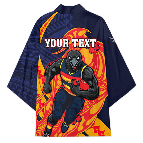 Personalized Adelaide Crows Kimono Polynesian Tribal Crow Mascot With Hibiscus Floral Art