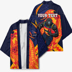 Personalized Adelaide Crows Kimono Polynesian Tribal Crow Mascot With Hibiscus Floral Art