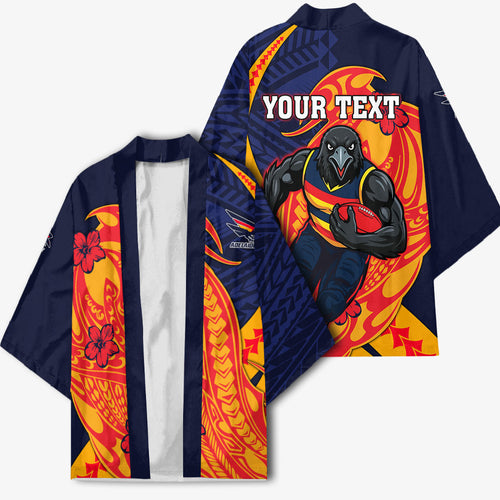 Personalized Adelaide Crows Kimono Polynesian Tribal Crow Mascot With Hibiscus Floral Art