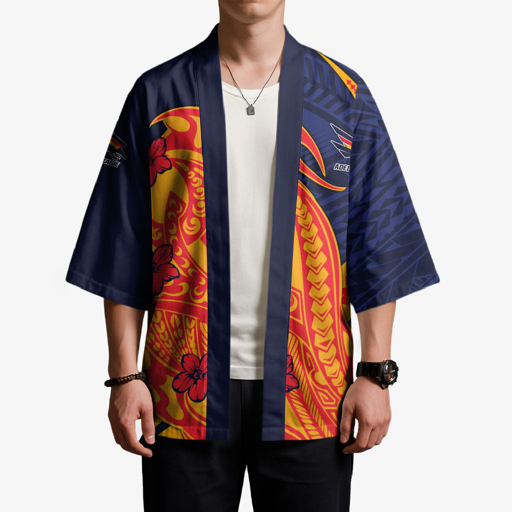 Personalized Adelaide Crows Kimono Polynesian Tribal Crow Mascot With Hibiscus Floral Art