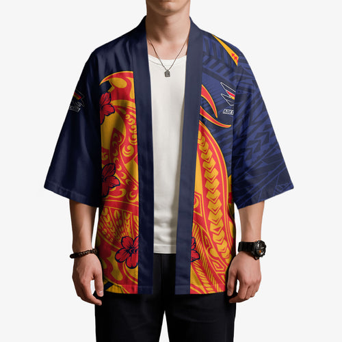 Personalized Adelaide Crows Kimono Polynesian Tribal Crow Mascot With Hibiscus Floral Art