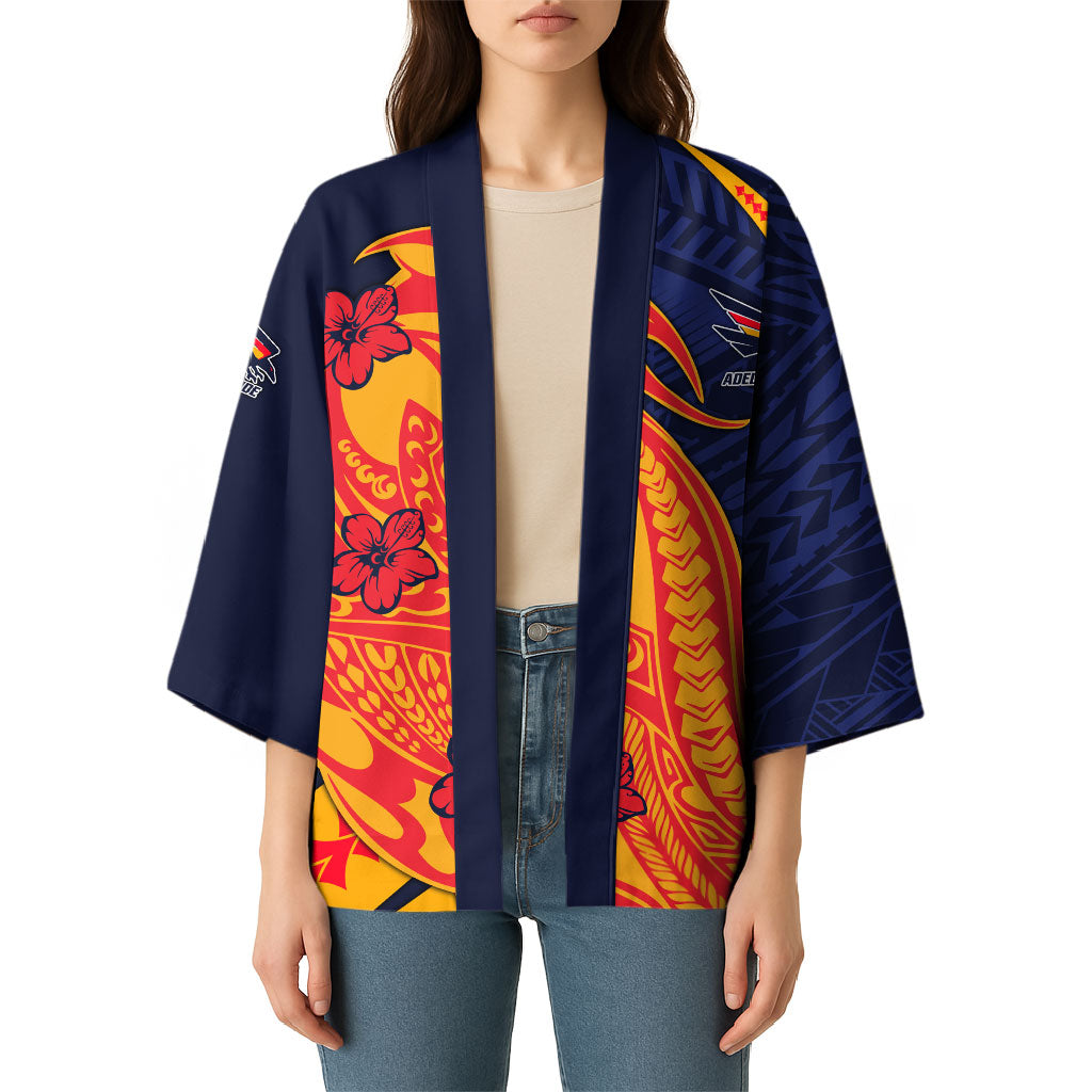Personalized Adelaide Crows Kimono Polynesian Tribal Crow Mascot With Hibiscus Floral Art