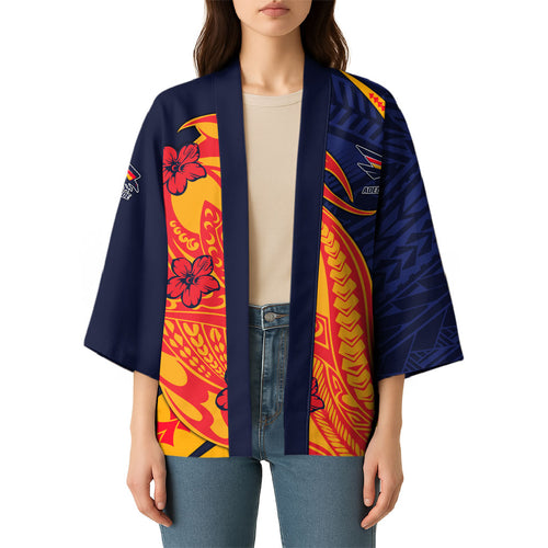 Personalized Adelaide Crows Kimono Polynesian Tribal Crow Mascot With Hibiscus Floral Art