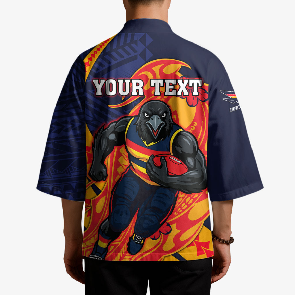 Personalized Adelaide Crows Kimono Polynesian Tribal Crow Mascot With Hibiscus Floral Art