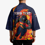 Personalized Adelaide Crows Kimono Polynesian Tribal Crow Mascot With Hibiscus Floral Art