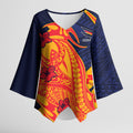 Personalized Adelaide Crows Kimono Sleeve Blouse Polynesian Tribal Crow Mascot With Hibiscus Floral Art