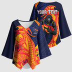 Personalized Adelaide Crows Kimono Sleeve Blouse Polynesian Tribal Crow Mascot With Hibiscus Floral Art