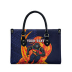 Personalized Adelaide Crows Leather Bag Polynesian Tribal Crow Mascot With Hibiscus Floral Art