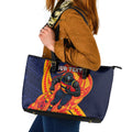 Personalized Adelaide Crows Leather Tote Bag Polynesian Tribal Crow Mascot With Hibiscus Floral Art