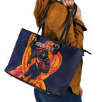 Personalized Adelaide Crows Leather Tote Bag Polynesian Tribal Crow Mascot With Hibiscus Floral Art