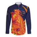 Personalized Adelaide Crows Long Sleeve Button Shirt Polynesian Tribal Crow Mascot With Hibiscus Floral Art