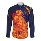 Personalized Adelaide Crows Long Sleeve Button Shirt Polynesian Tribal Crow Mascot With Hibiscus Floral Art
