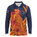 Personalized Adelaide Crows Long Sleeve Polo Shirt Polynesian Tribal Crow Mascot With Hibiscus Floral Art