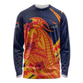 Personalized Adelaide Crows Long Sleeve Shirt Polynesian Tribal Crow Mascot With Hibiscus Floral Art