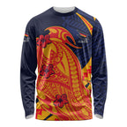 Personalized Adelaide Crows Long Sleeve Shirt Polynesian Tribal Crow Mascot With Hibiscus Floral Art