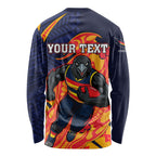 Personalized Adelaide Crows Long Sleeve Shirt Polynesian Tribal Crow Mascot With Hibiscus Floral Art