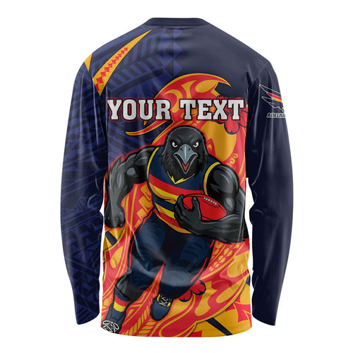 Personalized Adelaide Crows Long Sleeve Shirt Polynesian Tribal Crow Mascot With Hibiscus Floral Art
