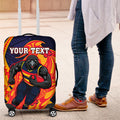 Personalized Adelaide Crows Luggage Cover Polynesian Tribal Crow Mascot With Hibiscus Floral Art