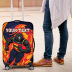 Personalized Adelaide Crows Luggage Cover Polynesian Tribal Crow Mascot With Hibiscus Floral Art