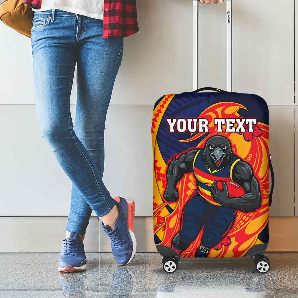 Personalized Adelaide Crows Luggage Cover Polynesian Tribal Crow Mascot With Hibiscus Floral Art