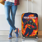 Personalized Adelaide Crows Luggage Cover Polynesian Tribal Crow Mascot With Hibiscus Floral Art