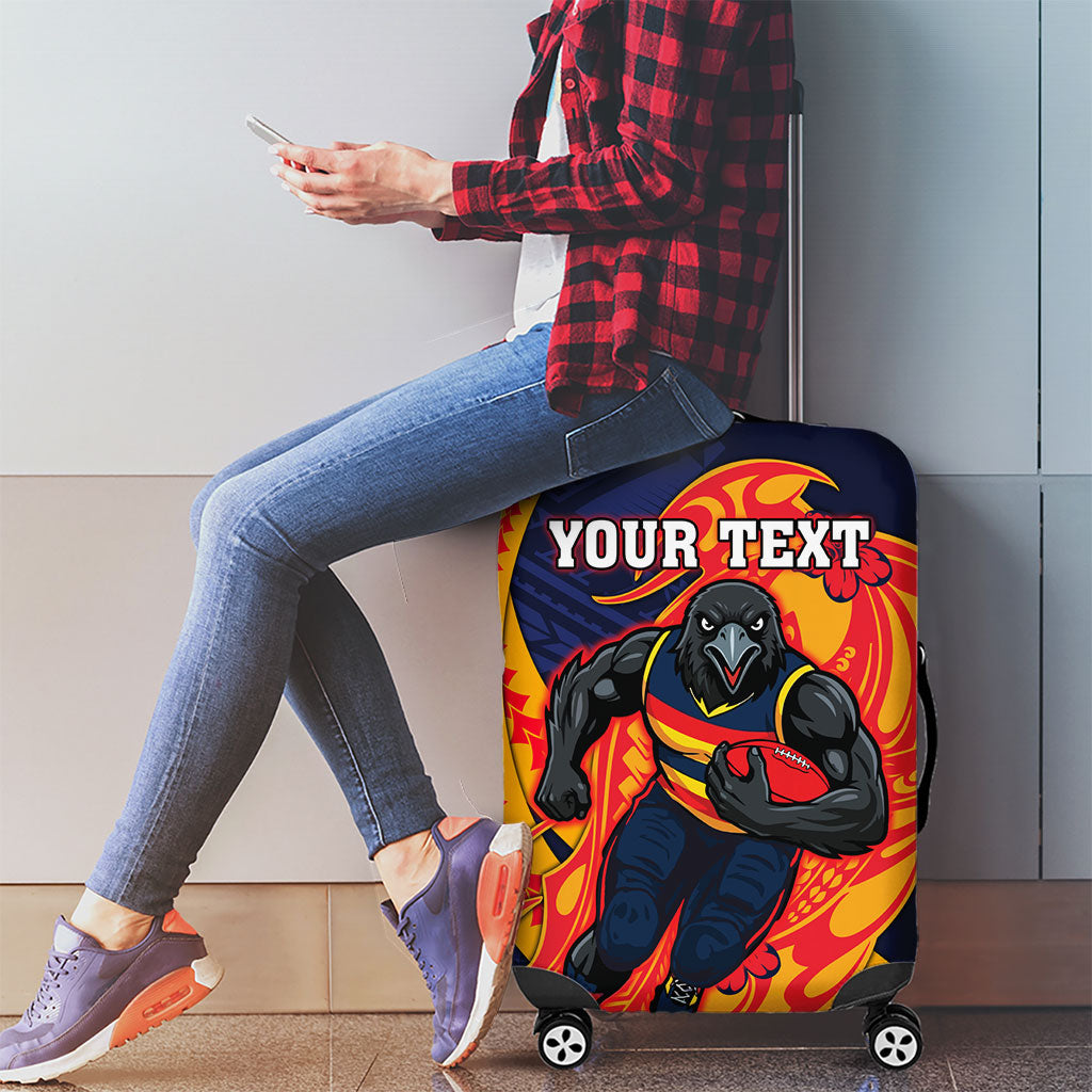 Personalized Adelaide Crows Luggage Cover Polynesian Tribal Crow Mascot With Hibiscus Floral Art