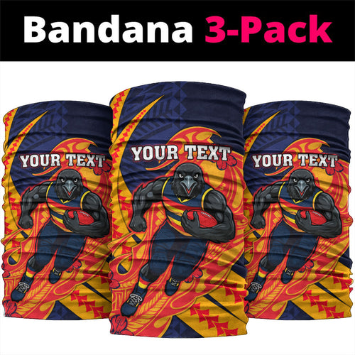 Personalized Adelaide Crows Neck Gaiter Polynesian Tribal Crow Mascot With Hibiscus Floral Art