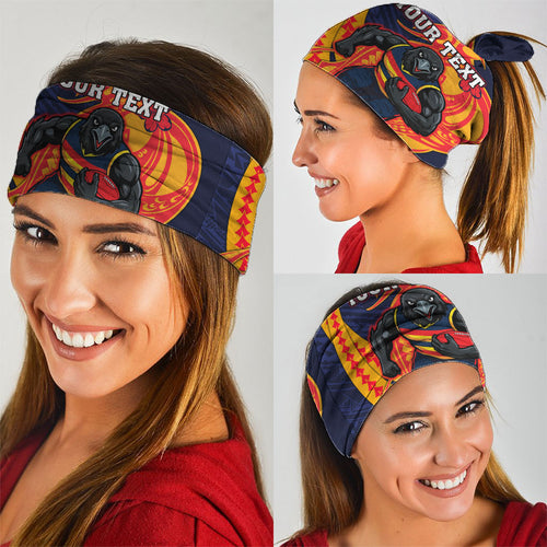 Personalized Adelaide Crows Neck Gaiter Polynesian Tribal Crow Mascot With Hibiscus Floral Art