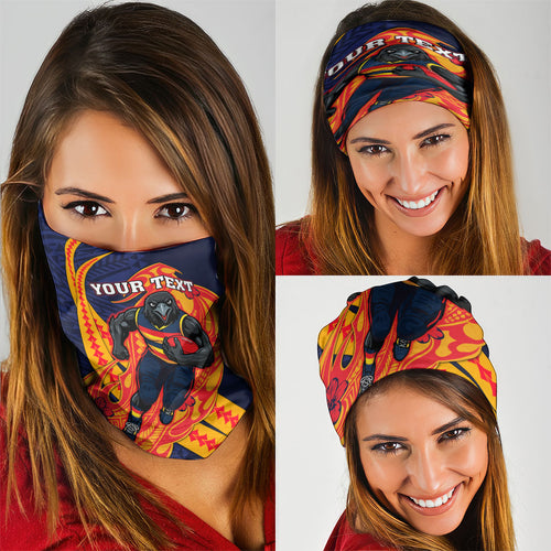 Personalized Adelaide Crows Neck Gaiter Polynesian Tribal Crow Mascot With Hibiscus Floral Art