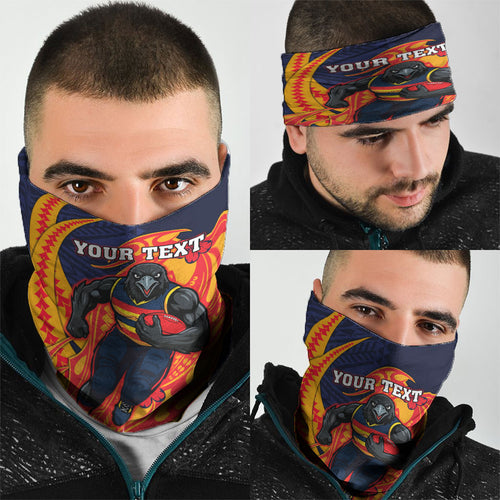 Personalized Adelaide Crows Neck Gaiter Polynesian Tribal Crow Mascot With Hibiscus Floral Art