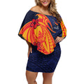 Personalized Adelaide Crows Off Shoulder Short Dress Polynesian Tribal Crow Mascot With Hibiscus Floral Art
