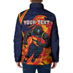 Personalized Adelaide Crows Padded Jacket Polynesian Tribal Crow Mascot With Hibiscus Floral Art