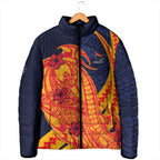 Personalized Adelaide Crows Padded Jacket Polynesian Tribal Crow Mascot With Hibiscus Floral Art