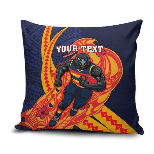 Personalized Adelaide Crows Pillow Cover Polynesian Tribal Crow Mascot With Hibiscus Floral Art