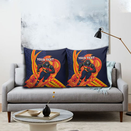 Personalized Adelaide Crows Pillow Cover Polynesian Tribal Crow Mascot With Hibiscus Floral Art