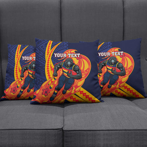 Personalized Adelaide Crows Pillow Cover Polynesian Tribal Crow Mascot With Hibiscus Floral Art