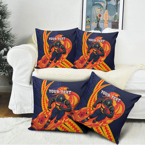 Personalized Adelaide Crows Pillow Cover Polynesian Tribal Crow Mascot With Hibiscus Floral Art