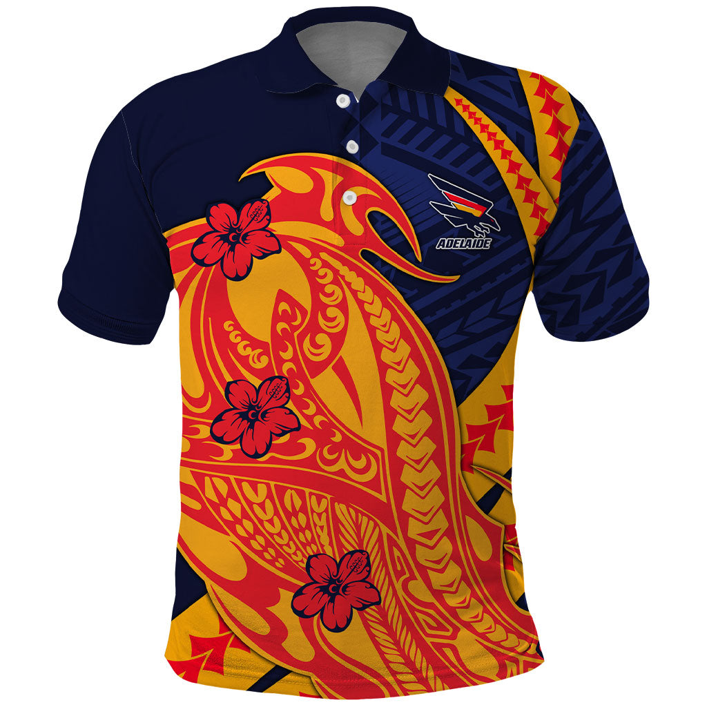 Personalized Adelaide Crows Polo Shirt Polynesian Tribal Crow Mascot With Hibiscus Floral Art