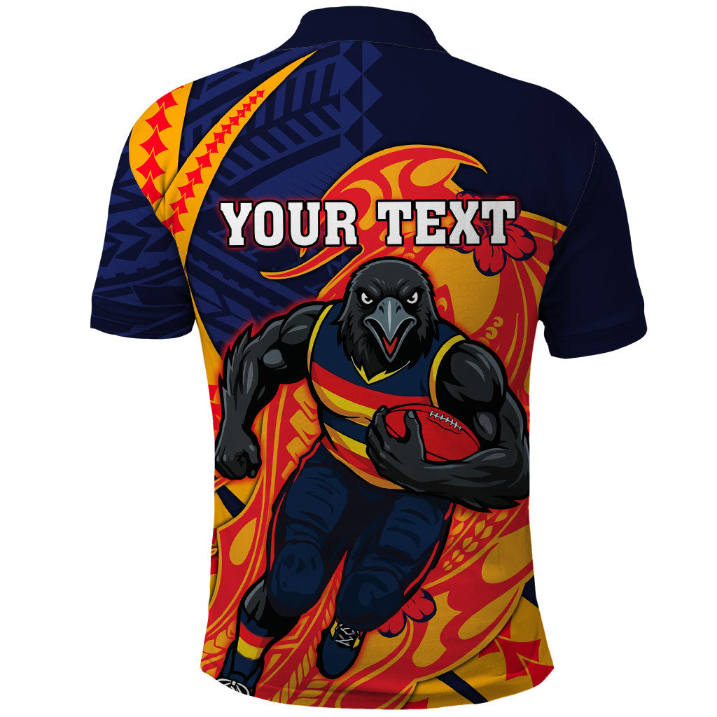 Personalized Adelaide Crows Polo Shirt Polynesian Tribal Crow Mascot With Hibiscus Floral Art