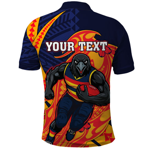 Personalized Adelaide Crows Polo Shirt Polynesian Tribal Crow Mascot With Hibiscus Floral Art
