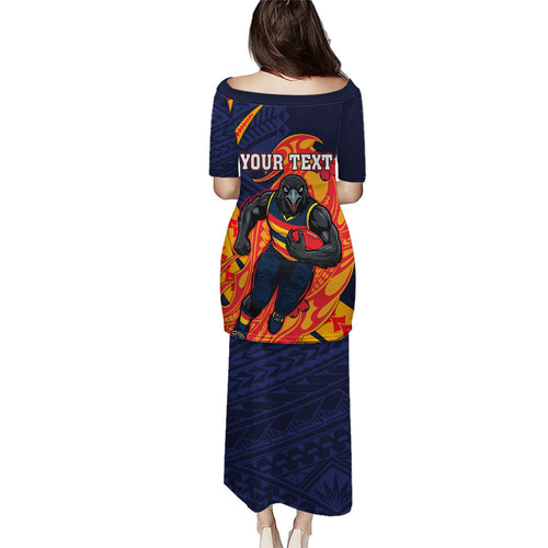 Personalized Adelaide Crows Puletasi Polynesian Tribal Crow Mascot With Hibiscus Floral Art