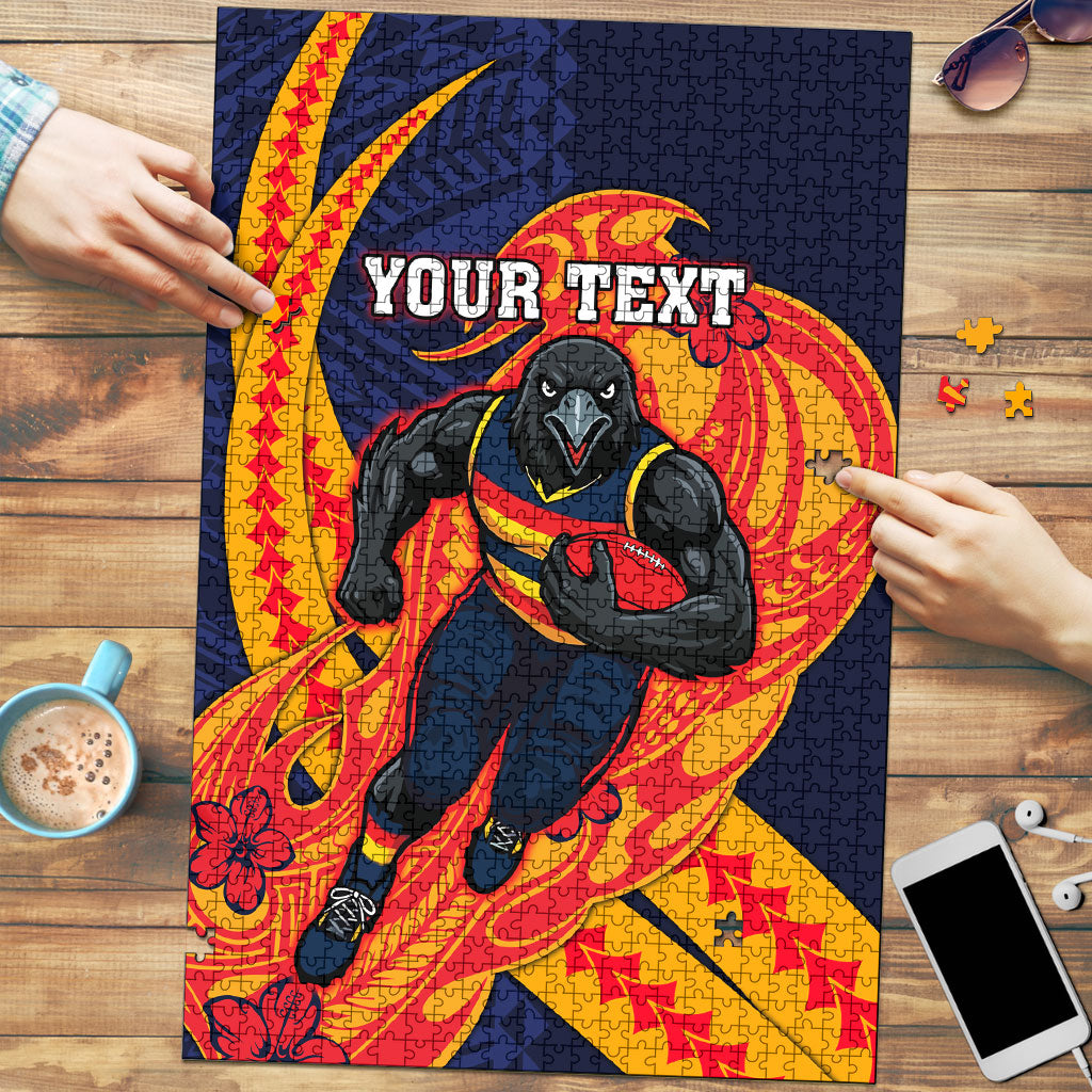 Personalized Adelaide Crows Puzzle Polynesian Tribal Crow Mascot With Hibiscus Floral Art