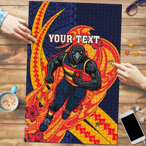 Personalized Adelaide Crows Puzzle Polynesian Tribal Crow Mascot With Hibiscus Floral Art