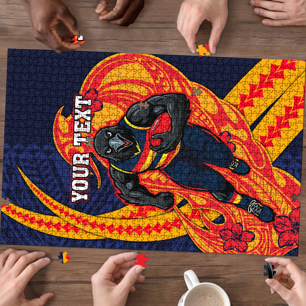 Personalized Adelaide Crows Puzzle Polynesian Tribal Crow Mascot With Hibiscus Floral Art