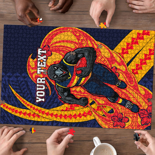 Personalized Adelaide Crows Puzzle Polynesian Tribal Crow Mascot With Hibiscus Floral Art
