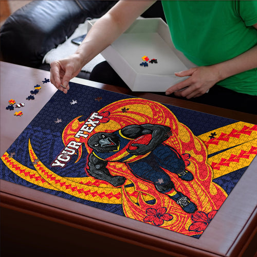 Personalized Adelaide Crows Puzzle Polynesian Tribal Crow Mascot With Hibiscus Floral Art
