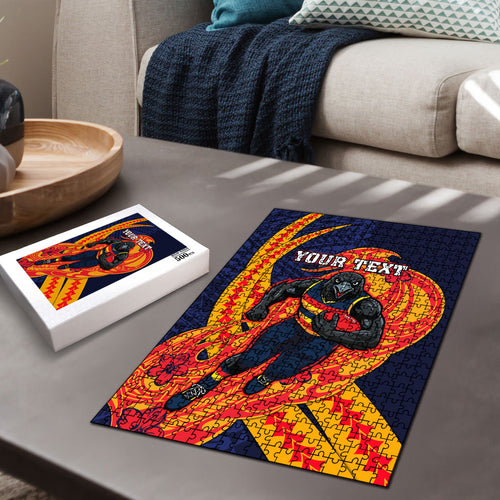 Personalized Adelaide Crows Puzzle Polynesian Tribal Crow Mascot With Hibiscus Floral Art