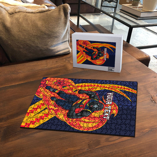 Personalized Adelaide Crows Puzzle Polynesian Tribal Crow Mascot With Hibiscus Floral Art