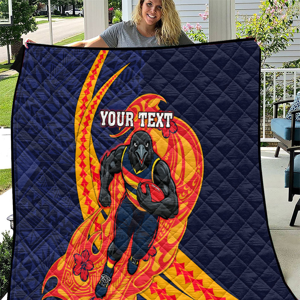 Personalized Adelaide Crows Quilt Polynesian Tribal Crow Mascot With Hibiscus Floral Art